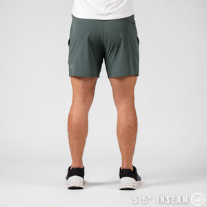 SILKWORLD Men's 2-in-1 Running Shorts 7" - Quick Dry Gym Athletic Shorts With Pockets, Army Green